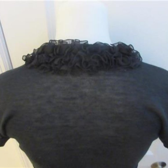 DEBORAH LINDQUIST BLACK RUFFLE TRIM SHORT SLEEVE S - Picture 4 of 4